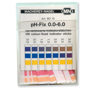 pH indikatorius juostelėmis (matavimo diapazonas pH 0 – 6)